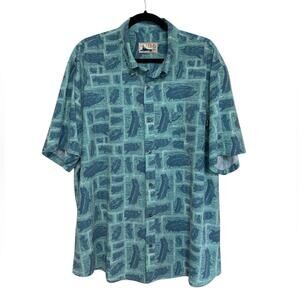 HUK Fishing Men’s Fish Printed Button Down in Blue - Size 2XL